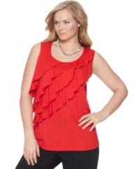 Ravishing ruffles spotlight Rafaella's sleeveless plus size top-- layer it with jackets and cardigans.