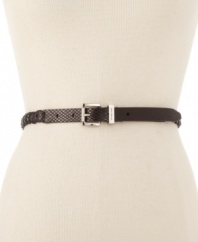Coil your body in the sleek design of this skinny belt from MICHAEL Michael Kors. The exotic python embossing adds a vicious touch.