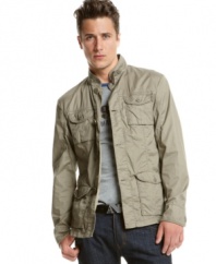 Add some rugged style  to layer your look with this jacket from Armani Jeans.