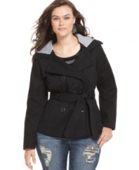 Featuring a removable hoodie, Dollhouse edges out the classic plus size trench coat-- it's so on-trend for the season!