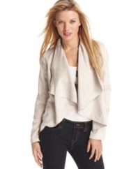 Braided sleeve detail and a larger-than-life shawl collar elevate this Rampage jacket to uber-chic heights!