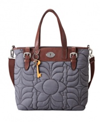 Floral embroidery and contrast leather trim lend a vintage vibe to this chic everyday tote from Fossil.