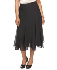 R&M Richards' plus size ruffled-hem skirt makes a sophisticated separate to pair with a silky blouse or a sequined cami for evening celebrations.