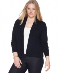Add a polished layer to your casual styles with MICHAEL Michael Kors' long sleeve plus size cardigan, finished by a shawl collar.