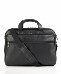 This business portfolio has a classic look with casual flair, giving you the versatility you need in life. The front compartment features a padded computer pocket and three open top pockets for accessories, while a rear two-file divider rounds out your business essentials. Limited lifetime warranty.