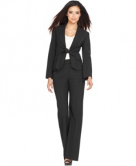 A self-tie closure gives Anne Klein's petite suit jacket a contemporary and feminine spin. The pants finish this extra polished look.