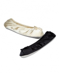 Pamper yourself after a long day by relaxing in delicate satin ballerina slippers from Isotoner.