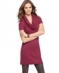 Planet Gold gives the classic sweater dress a chic update with marled knit and a detachable scarf!