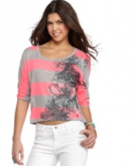 Layer Fresh Brewed's crop top with jeggings and your number one heels for graphic style that's anything but gray!