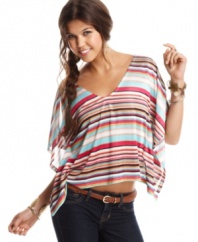 Colors of all stripes unite on this light-as-a-feather poncho from American Rag!