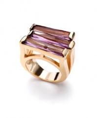 Intergalactic glamour. Bar III's asymmetrical stack ring shines in purple-hued glass accents. Crafted in gold tone mixed metal. Size 7.