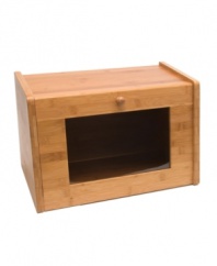 Baked to last. Tuck rolls, loaves and pastries safe inside this bamboo bread box to keep them tasting as fresh as the day you baked or bought them. A glass window helps you keep tabs on what's left.