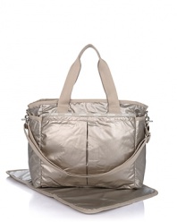 An utterly chic baby bag from LeSportsac, crafted of durable shimmery nylon. Includes a changing pad and an interior stroller strap with dogclip closures.