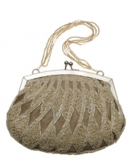 Pearly tonal beads create an elegant pattern on the vintage-inspired frame purse by La Regale.