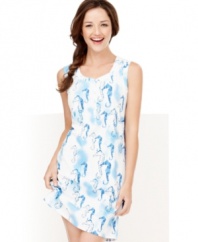 It's easy to sea how this seahorse chemise will bring a smile to your face. This sleeveless design by Nautica features a partial button-down top and comfortable scoop neckline.