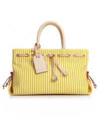 This cheerful striped design by Dooney & Bourke will add a sweet, femme feel to any look. Woven detail at top edge and fun tassel front detail add charming appeal to this lovely design.