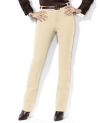 Rendered in smooth stretch cotton twill, these petite Lauren by Ralph Lauren pants channel sophisticated elegance in a classic silhouette with a sleek straight leg.