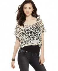 Sequin Hearts takes a walk on the wild side! Layer this high-low hem animal printed top over a lightweight tank for a fashion forward look.