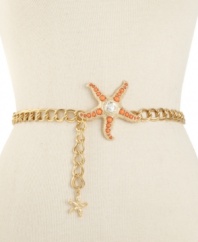 Bring the fresh look of the tropics to you with this whimsical chain belt from Kenneth Jay Lane. With a coral stone-topped starfish charm, you'll feel the cool breeze everywhere you go.