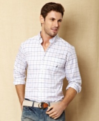 This windowpane shirt from Nautica instantly ups your casual style this season.