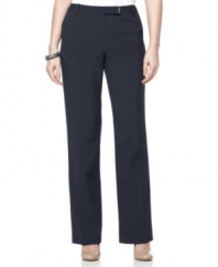 Calvin Klein's petite navy pants are just the pair to help incorporate the bright hues of spring into your workweek wear--it looks beautiful with crisp coral and just as great with basic white.