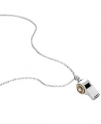 Command attention in Fossil's chic whistle pendant. A trendy long chain and sparkling crystal detail make this the ultimate accessory for the aspiring cheerleader. Crafted in silver tone mixed metal. Approximate length: 18 inches + 2-inch extender. Approximate drop: 3/4 inch.