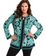 Punch up your casual style with INC's long sleeve plus size tunic top, featuring an embellished print-- finish the look with legging or jeans.