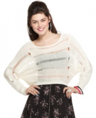 Material Girl delivers shredded heat in a dolman sleeve sweater that exudes cool! Layer it with a printed bottom for a look that does your body good.