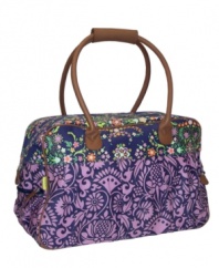 A true travel companion, this grab-and-go bag gives you a structured shape and vibrant patterned exterior to fit your lifestyle and express your personality. With leather detailing, the unique design of this bag stands sophisticated and elegant among other carry-ons and opens to reveal a contrast printed lining with multiple pockets that keep essentials on call. 1-month warranty.