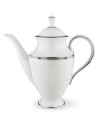 An art deco inspired design, platinum trim and metallic dots lend the Westerly Platinum coffeepot sophisticated polish. This versatile collection perfectly coordinates with a variety of stemware and table linens. Qualifies for Rebate