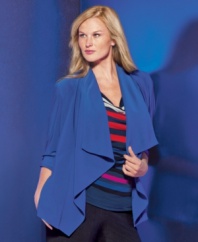 A draped front lends an elegant ease to Calvin Klein's roll tab sleeve plus size jacket. (Clearance)