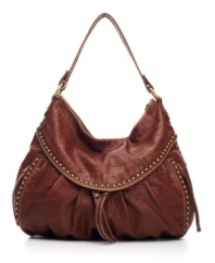 The croc-embossed Dusk Till Dawn hobo gleams with goldtone dome studs on a trendy rounded silhouette. Pockets inside and out keep your stuff organized and easy to reach.