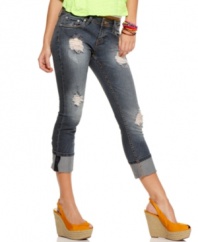 Stress out in the best fashionable way with these cropped jeans from Dollhouse that sport a load of cool distressing!