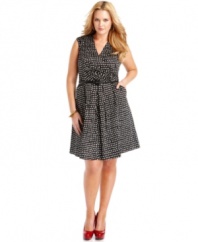 Perk up your wardrobe with this polka-dot plus size dress by Jessica Simpson. The A-line silhouette is super chic and the coordinating belt is a perfect match!