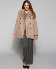Sleek with a hint of cashmere, this plus size wool-blend coat from Calvin Klein wraps you up in warmth. This is the epitome of casual elegance! (Clearance)