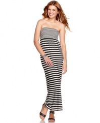 Seize the day in this striped and strapless maxi from JJ Basics! When paired with embellished sandals, this dress is the ultimate in chic, effortless style!