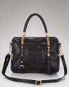 In this season's must-have shape, Rebecca Minkoff's coolly hued leather satchel defines It. Do like the style-setters and wear this lush carryall to give an all-black palette a pretty color pop.
