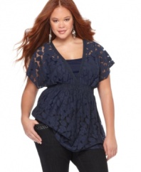 Sheer cuteness: Eyeshadow's short sleeve plus size top is a must-buy, flaunting on-trend lace.