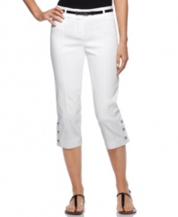 Style&co.'s cute capris come with a removable skinny belt and feature charming button accents at the cuffs.