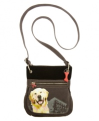 Pick your pooch: this screenprinted crossbody bag is available with graphics of several breeds. Trimmed with ribbed knit for warm-weather cool.