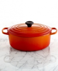 The functional oval shape of this versatile pot is the perfect home for smaller game, like cornish hen, chicken and more-a culinary adventure awaits you! Classic French styling and a dynamic enameled cast iron construction moves this piece from oven to table with incredible ease. Lifetime warranty.