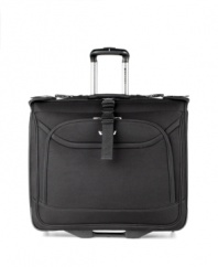 A best bet for the jet set, this full-featured garment bag from Delsey is built for today's fashionable traveler. Incredibly spacious and feather light, it helps you make the most out of your wardrobe with a perfectly organized packing area for garments and accessories. 10-year limited warranty. (Clearance)