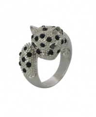 Wear it with cat-titude. City by City's sleek panther ring is adorned with glamorous, glittering cubic zirconias (1/8 ct. t.w.) and sparkling, jet crystal accents. Set in nickel-free silver tone mixed metal. Sizes 5, 6, 7, 8 and 9.