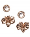 Blissful in blush tones. Fossil's pretty and petite stud earrings set features an intricate orchid and a bezel-set silk crystal. Crafted in rose gold tone mixed metal. Approximate diameter (orchid): 3/8 inch. Approximate diameter (crystal): 1/4 inch.