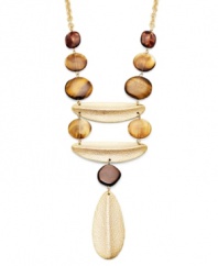 Explore the neutral zone. A earth-tone blend of tiger's eye and chocolate acrylic beads decorate Alfani's intricate Y-shaped necklace. Set in gold-plated mixed metal. Approximate length: 24 inches + 3-inch extender. Approximate drop: 6 inches.