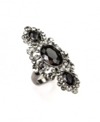Sparkling and stunning. Dazzle them at your next special event with this chic cocktail ring from Givenchy. Embellished with glittering jet and black glass accents, it's set in silver tone mixed metal. Size 7.