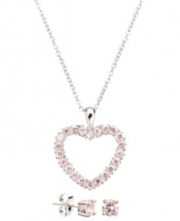 Perfectly precocious. Pretty pink cubic zirconia stud earrings (1/2 ct. t.w.) complement a lovely heart pendant necklace in this sweet, sentimental children's jewelry set from CRISLU. Crafted in platinum over sterling silver. Approximate length (necklace): 13 inches + 1-1/2 inch extender. Approximate drop (pendant): 5/8 inch. Approximate diameter: 4 mm.