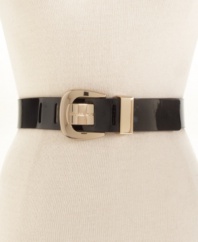 Forget about blending in while wearing MICHAEL Michael Kors' luxe patent belt with dramatic goldtone buckle.