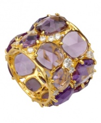 Cover your digits with a couture-inspired style from CRISLU! Crafted in 18k gold over sterling silver, this glam cocktail ring boasts 21 carats of cubic zirconias in candy-colored lavender. Sizes 7 and 8.