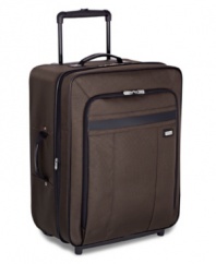 This luxurious mid-size upright ensures the tidiest travels. Casual yet exceptionally stylish, this upright features a spacious main compartment that expands 2.5 for additional packing capacity. With packing options far beyond the traditional, inside you'll find a snap-out pocket and foldout garment sleeve with hanger and garment straps. The push-button locking handle system and extremely durable inline skate wheels help you maneuver comfortably through even the most turbulent terrain. Limited lifetime warranty.